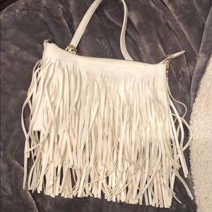 White Leather Fringe Purse